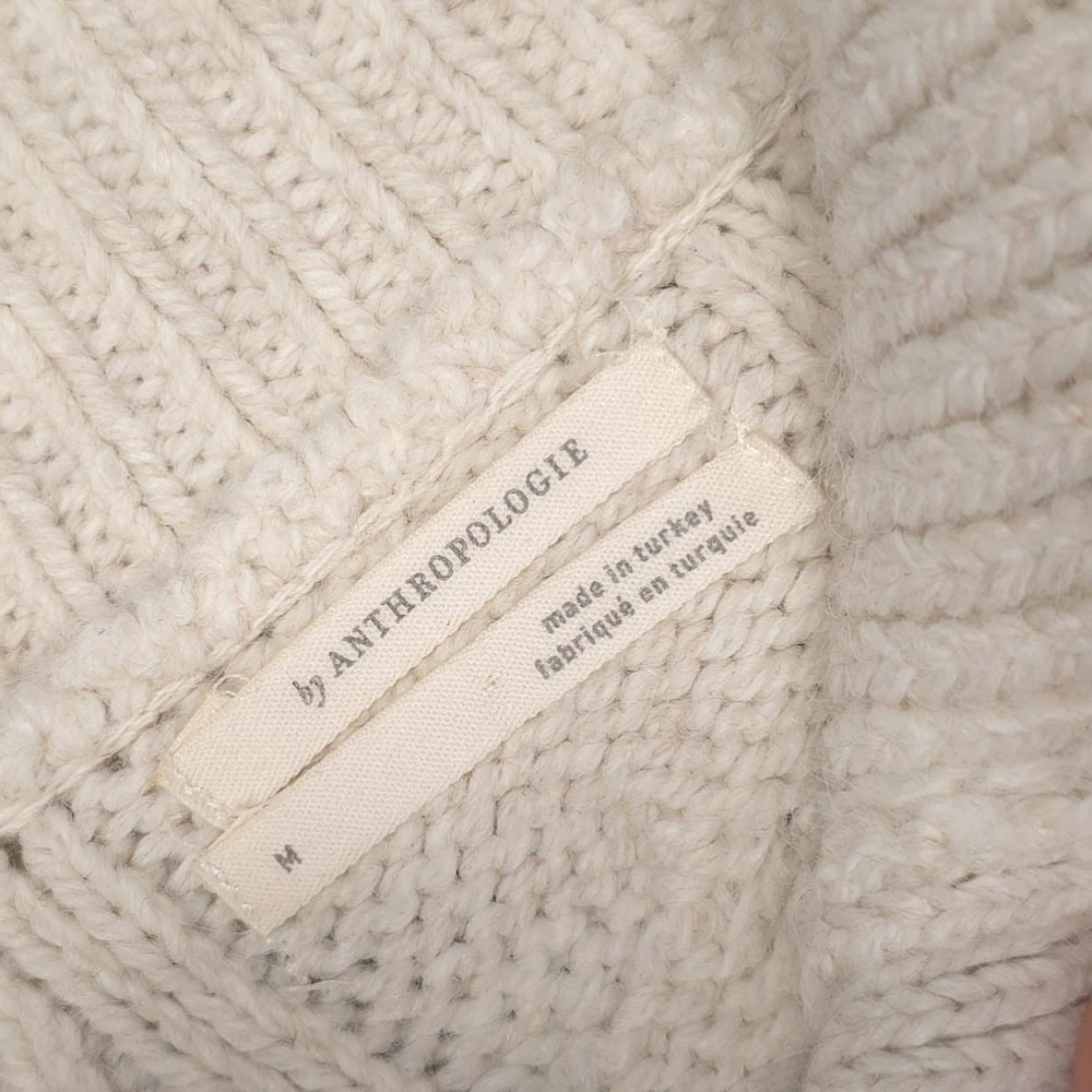ANTHROPOLOGIE Cable Knit Sweater Vest‎ MEDIUM Ivory Button Mock Neck Turkey - Picture 5 of 9